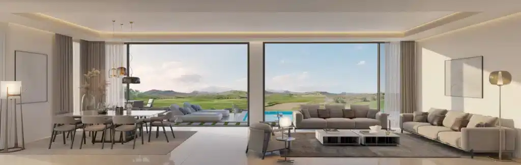Modern living room with scenic view