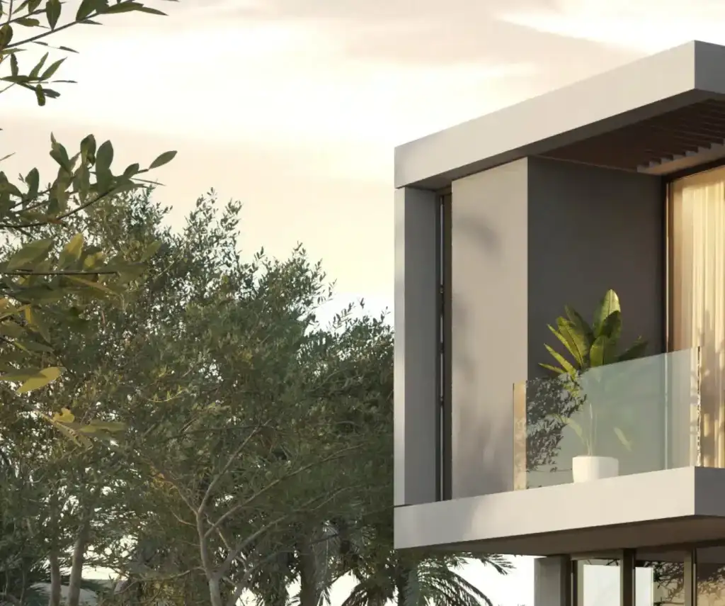 Modern house with greenery backdrop