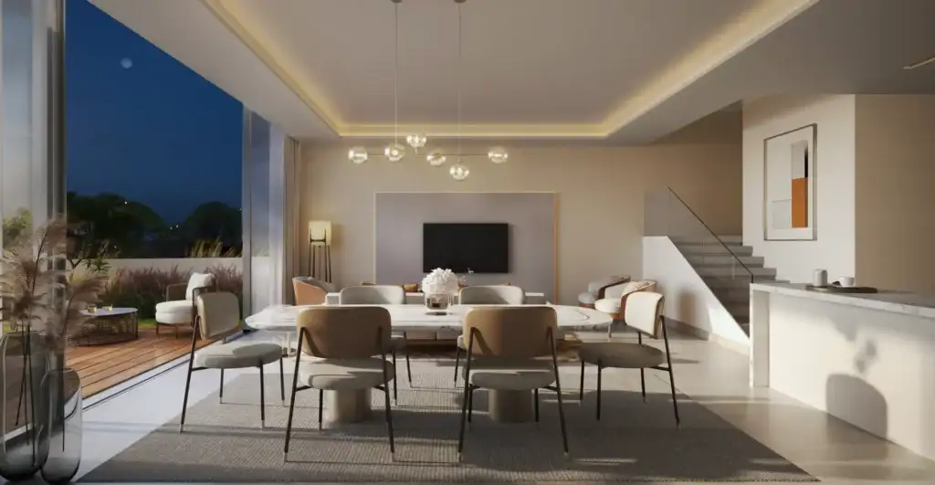 Modern dining area with elegant decor.