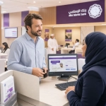 Expat Opening A Bank Account In A Modern Bank Branch In Muscat, Oman