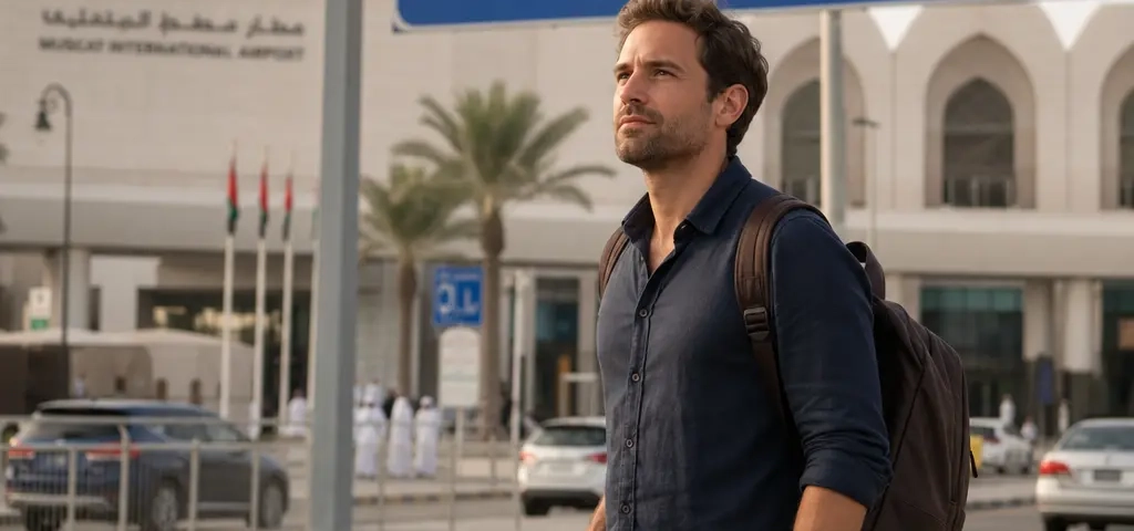 Expat Arriving With Luggage In A Modern Muscat Residential Neighbourhood