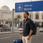Expat Arriving With Luggage In A Modern Muscat Residential Neighbourhood