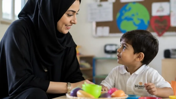 Expat Parent And Young Child Arriving At A Preschool In Muscat