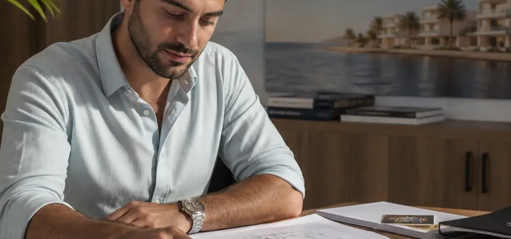 Buyer Reviewing A Residential Master Plan Near The Yiti Coast In Muscat