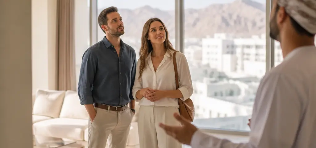 Expat Viewing A Modern Apartment In Muscat Before Choosing Between Qurum, Azaiba And Al Khuwair