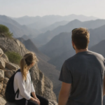 Expat Couple On A Mountain Viewpoint During A Weekend Trip From Muscat