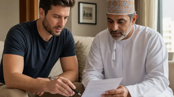 Expat Tenant And Landlord Reviewing A Lease Contract In Muscat