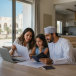 Expat Family Reviewing Residency Documents At Home In Muscat