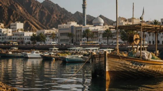 Coastal Waterfront And Traditional Boats In Sur, Oman