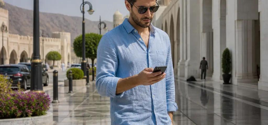 Expat Using Muscat Municipal Services Online On A Smartphone