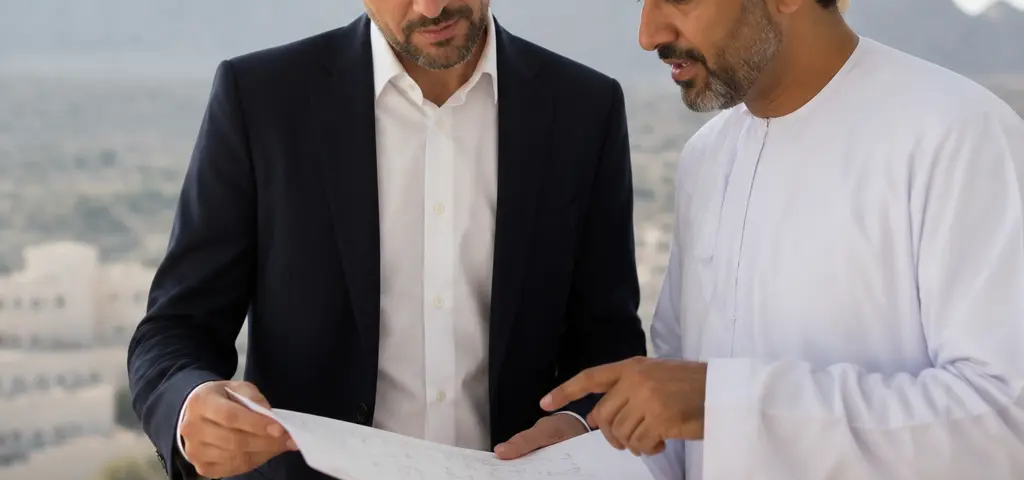 Two Investors Discussing Joint Property Ownership In Oman