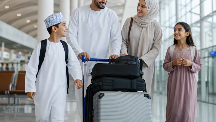 Resident Family Preparing For Departure At Muscat Airport