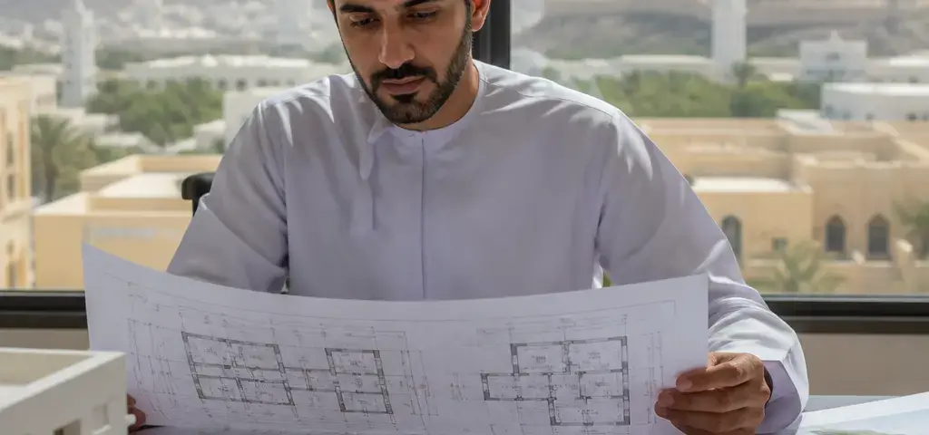 Investor Reviewing Property Floor Plans In Muscat