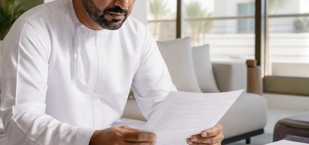 Foreign Buyer Reviewing Property Ownership Documents In A Modern Muscat Residence